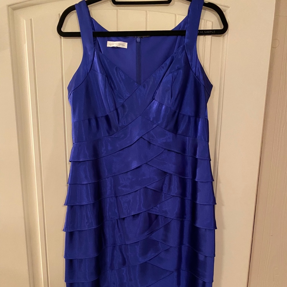 Royal blue satin shutter dress